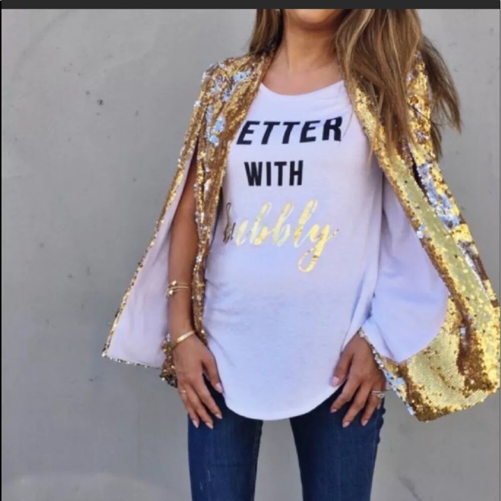 Tiff & Jen cape gold sequins jacket lined Size M L - Picture 5 of 8